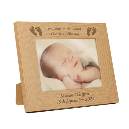 Personalised Baby Feet 5x7 Landscape Oak Finish Photo Frame - MK&JD Gifts