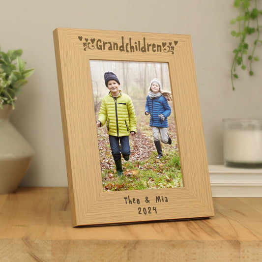 Personalised Grandchildren 5x7 Oak Finish Photo Frame - MK&JD Gifts