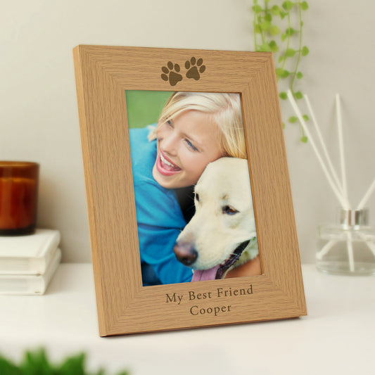 Personalised Paw Prints 5x7 Oak Finish Photo Frame