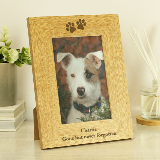 Personalised Oak Finish 6x4 Paw Prints Photo Frame - MK&JD Gifts