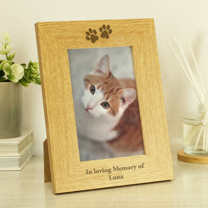 Personalised Oak Finish 6x4 Paw Prints Photo Frame - MK&JD Gifts