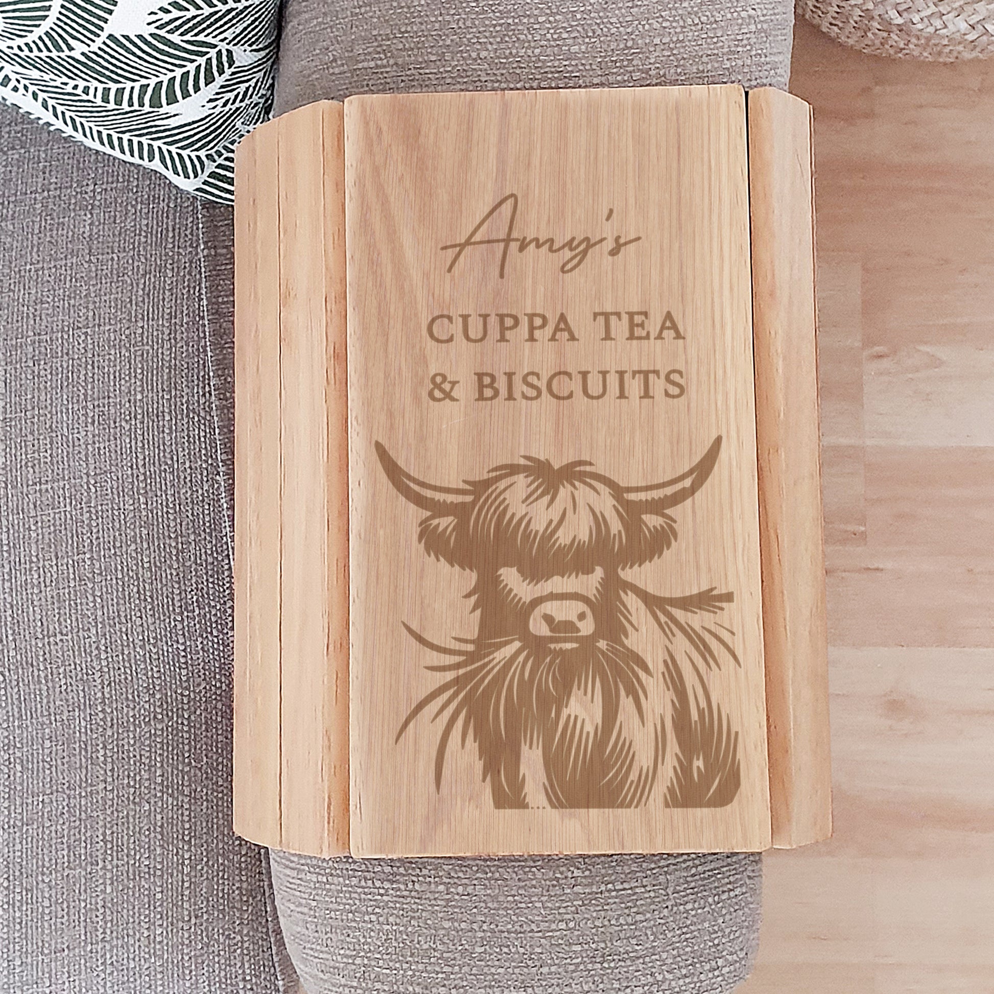 Personalised Highland Cow Sofa Tray - MK&JD Gifts