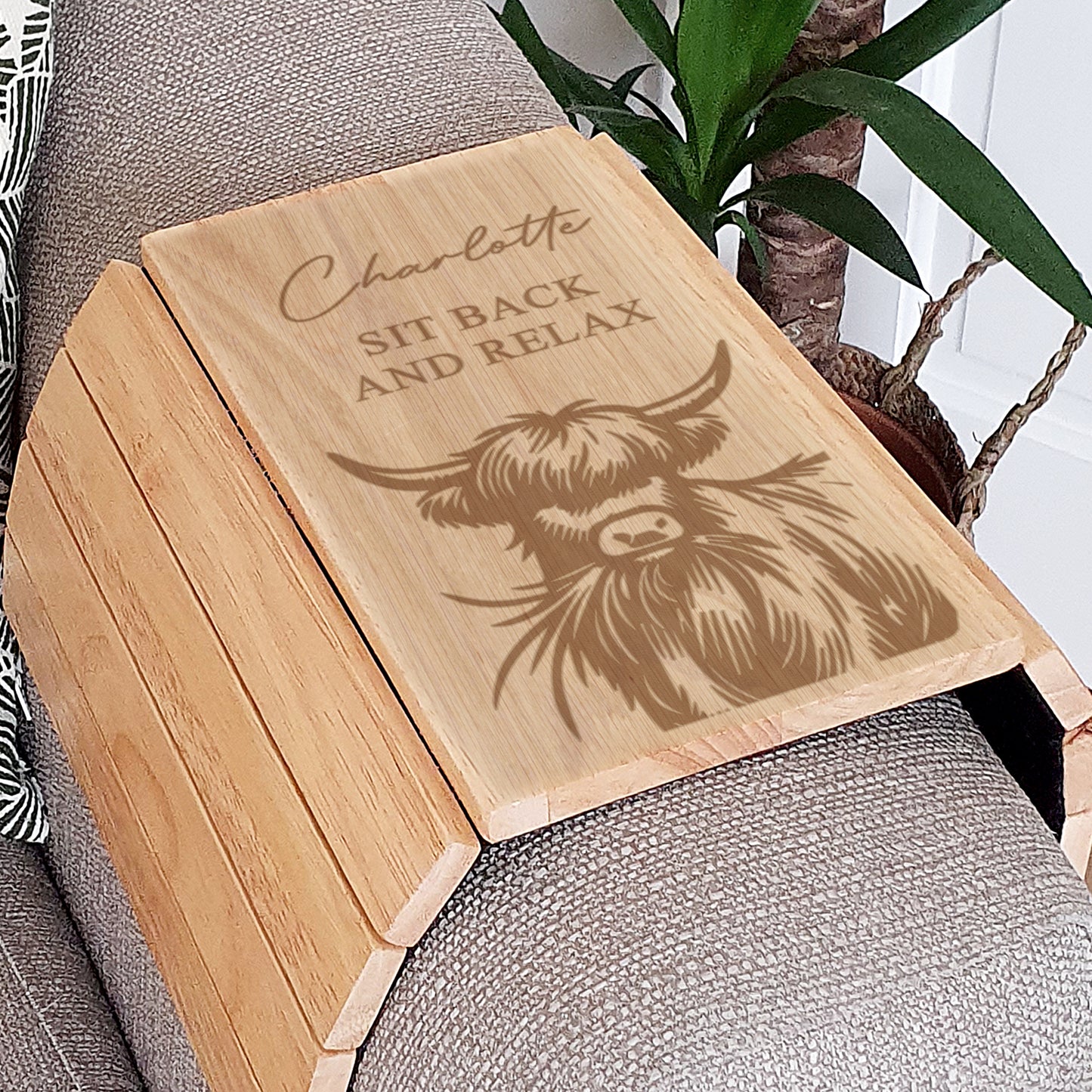 Personalised Highland Cow Sofa Tray - MK&JD Gifts