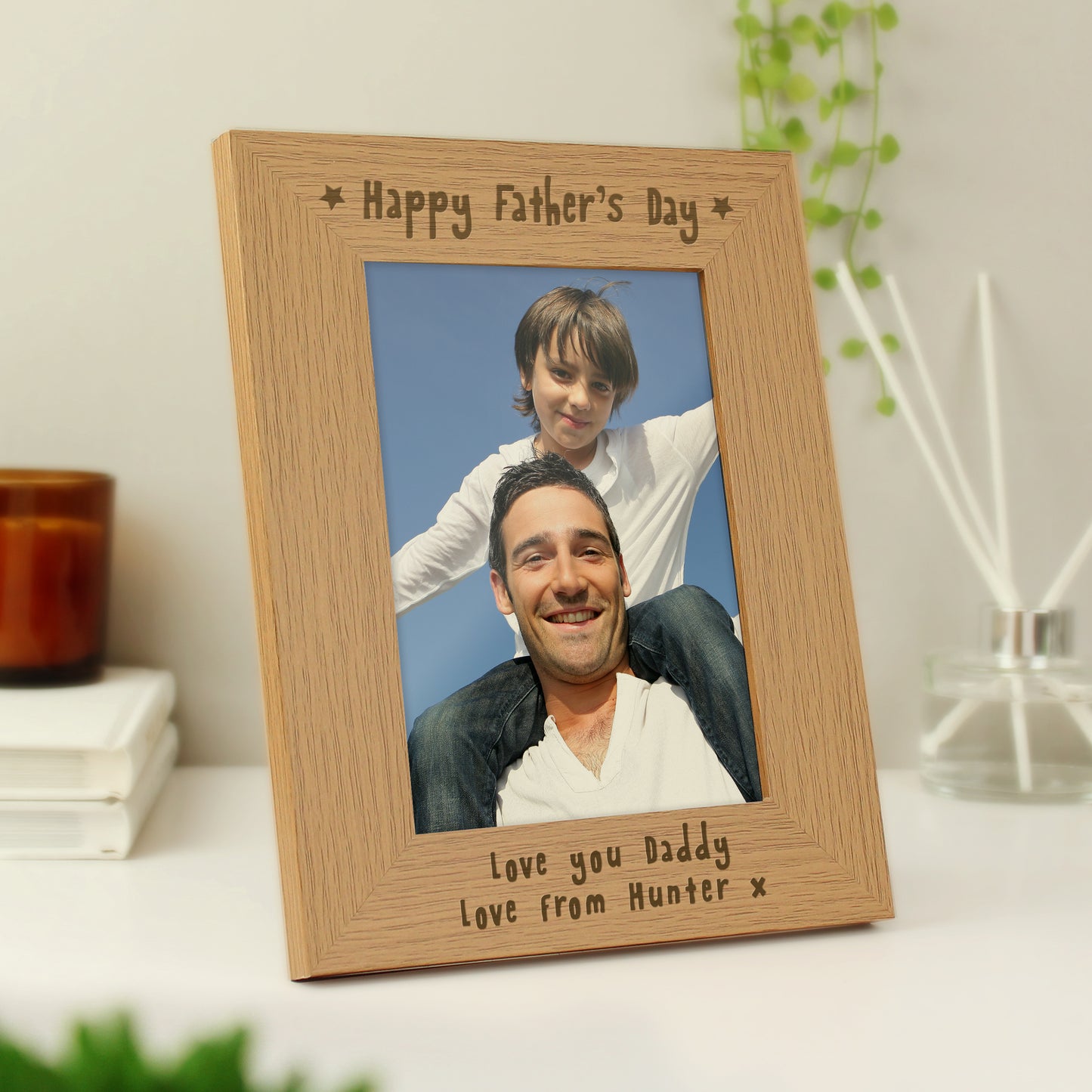 Personalised Happy Father's Day 5x7 Oak Finish Photo Frame - MK&JD Gifts