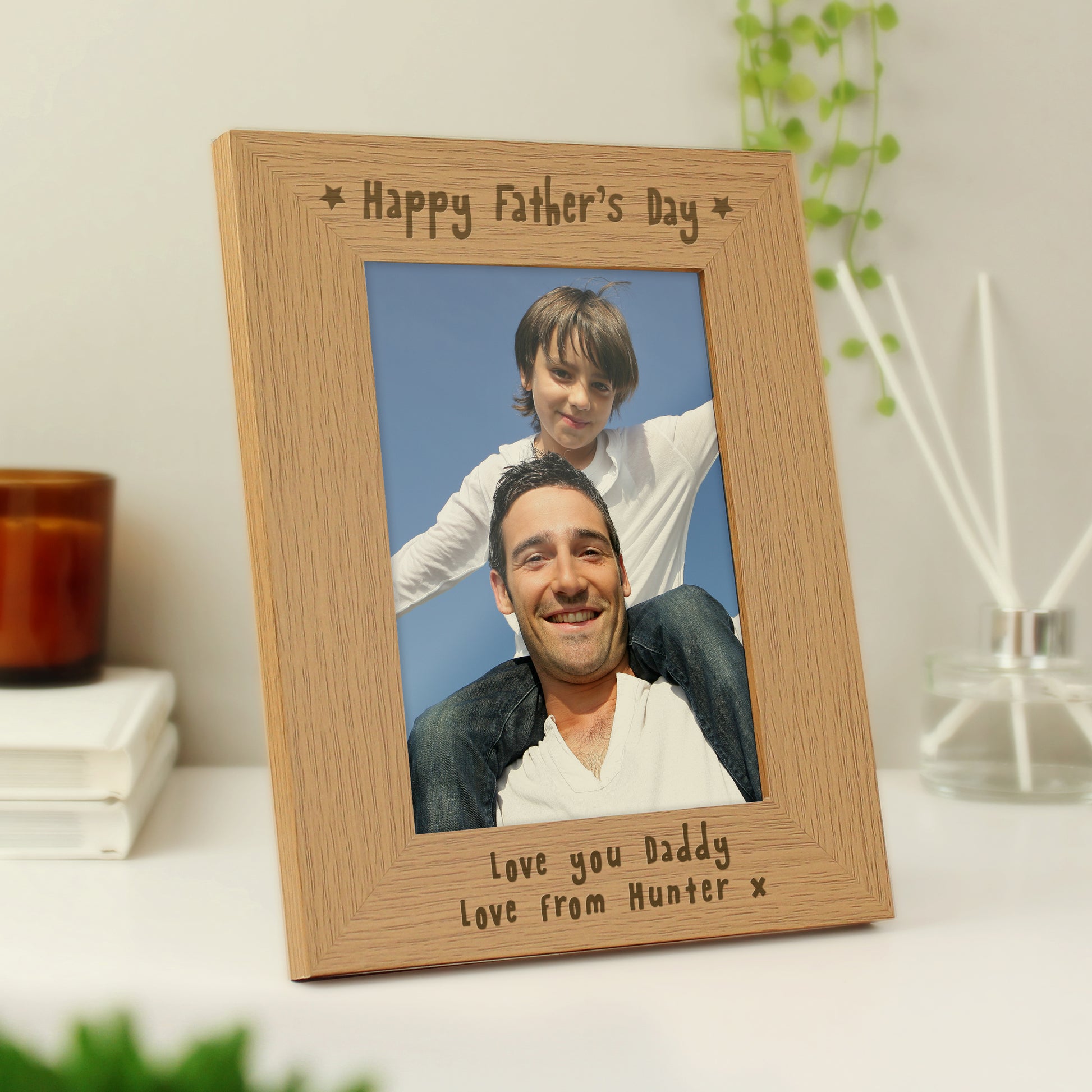 Personalised Happy Father's Day 5x7 Oak Finish Photo Frame - MK&JD Gifts