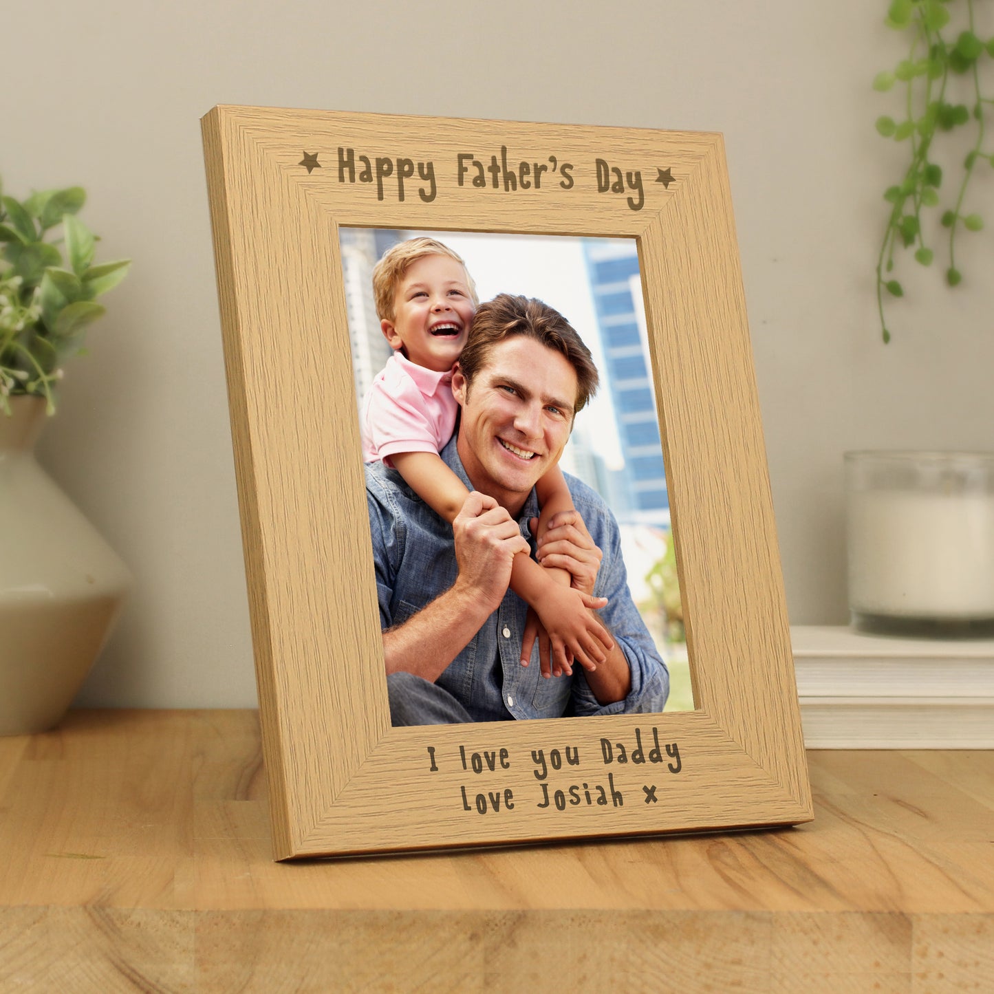 Personalised Happy Father's Day 5x7 Oak Finish Photo Frame - MK&JD Gifts