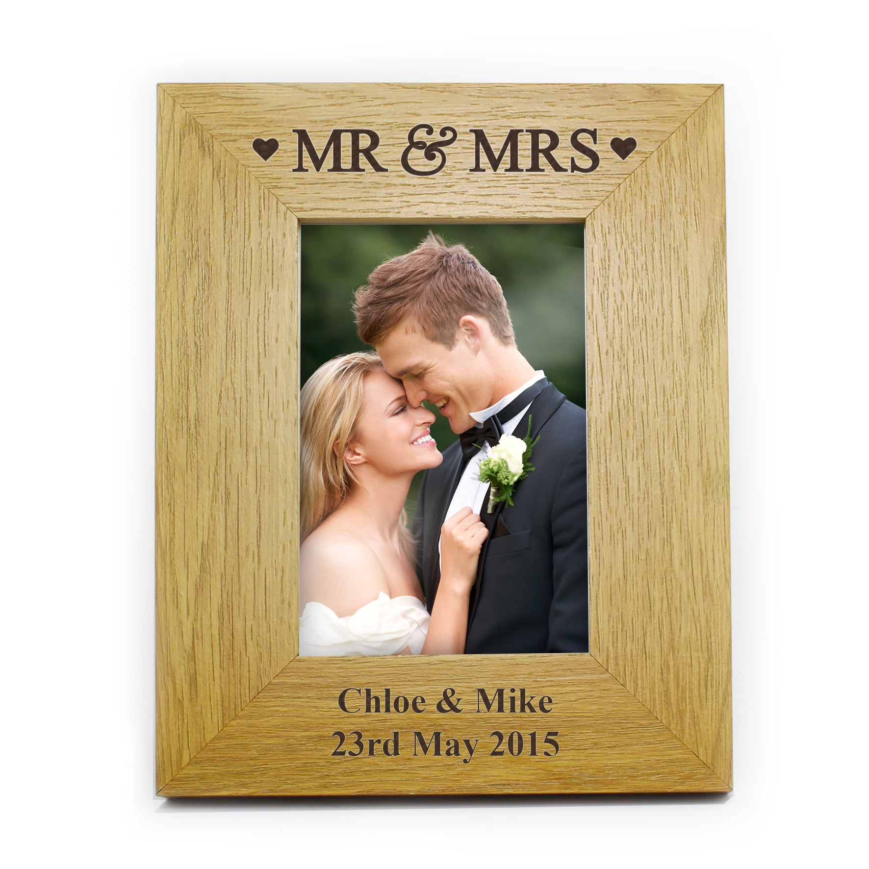 Personalised Oak Finish 6x4 Mr & Mrs Photo Frame - MK&JD Gifts