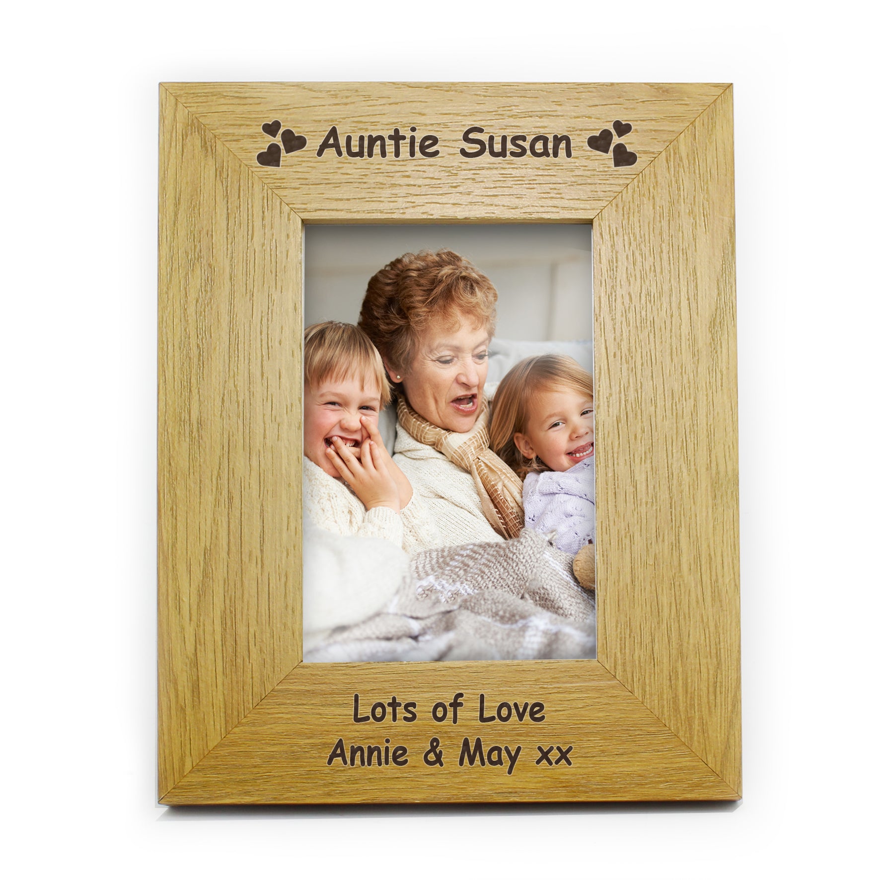 Personalised Hearts 6x4 Oak Finish Photo Frame - MK&JD Gifts