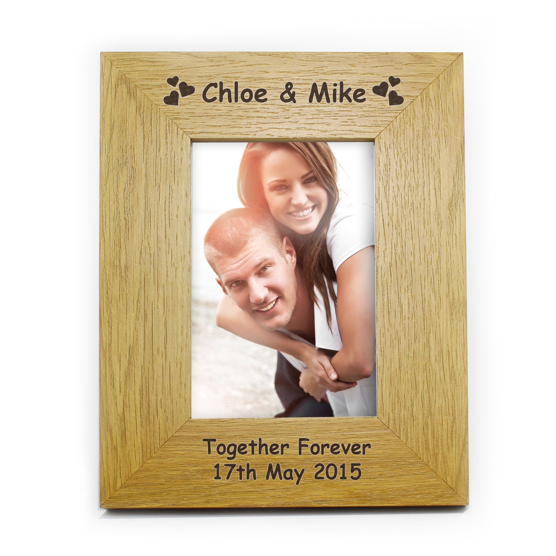 Personalised Hearts 6x4 Oak Finish Photo Frame - MK&JD Gifts
