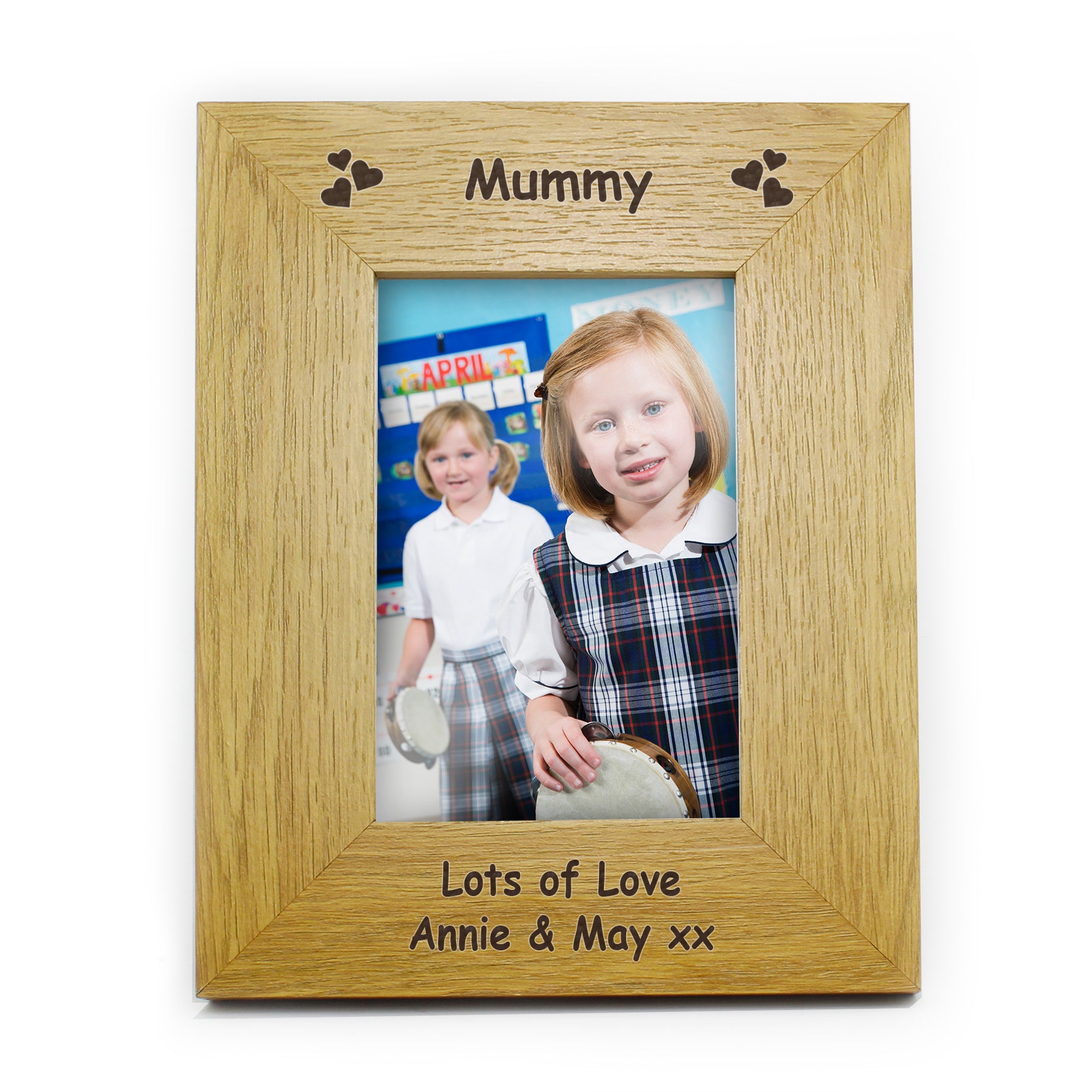 Personalised Hearts 6x4 Oak Finish Photo Frame - MK&JD Gifts