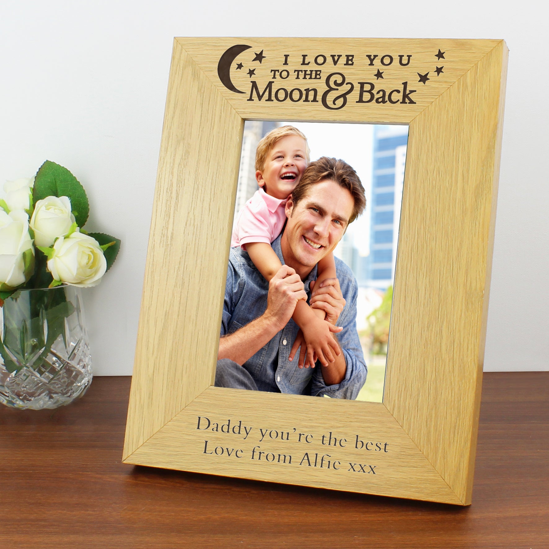 Personalised 'To the Moon and Back' 6x4 Oak Finish Photo Frame - MK&JD Gifts