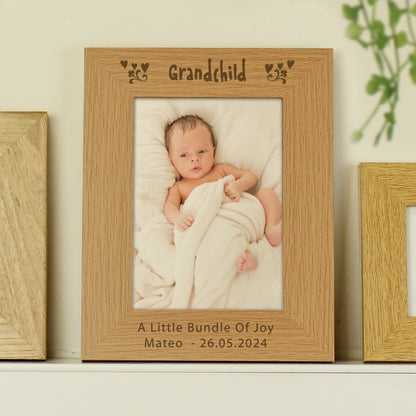 Personalised Grandchild 5x7 Oak Finish Photo Frame - MK&JD Gifts