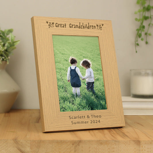 Personalised Great Grandchildren 5x7 Oak Finish Photo Frame - MK&JD Gifts