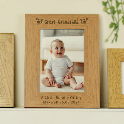 Personalised Great Grandchild 5x7 Oak Finish Photo Frame - MK&JD Gifts