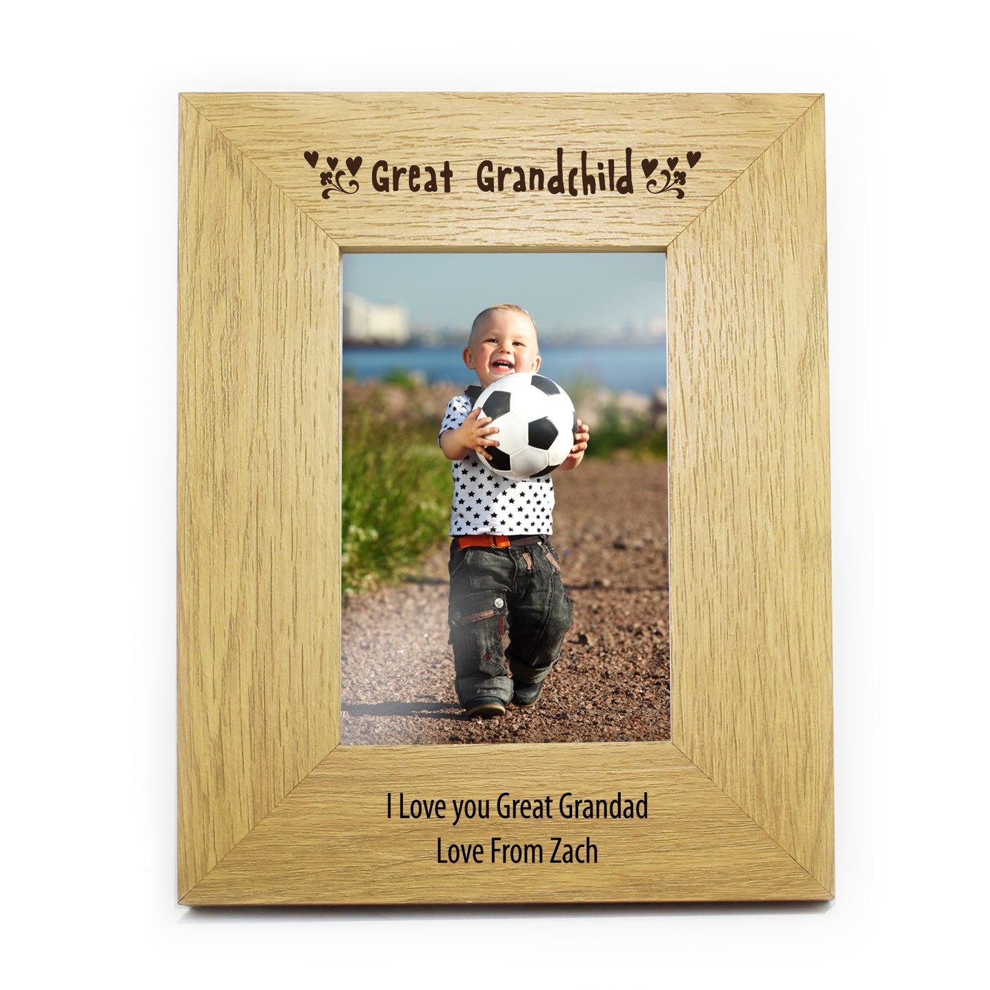Personalised Oak Finish 6x4 Great Grandchild Photo Frame - MK&JD Gifts