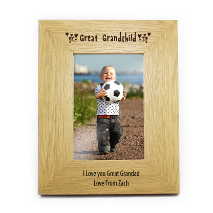Personalised Oak Finish 6x4 Great Grandchild Photo Frame - MK&JD Gifts