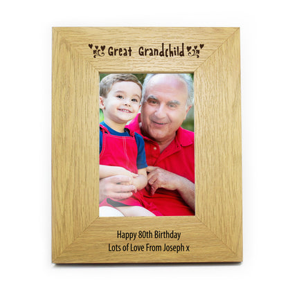 Personalised Oak Finish 6x4 Great Grandchild Photo Frame - MK&JD Gifts