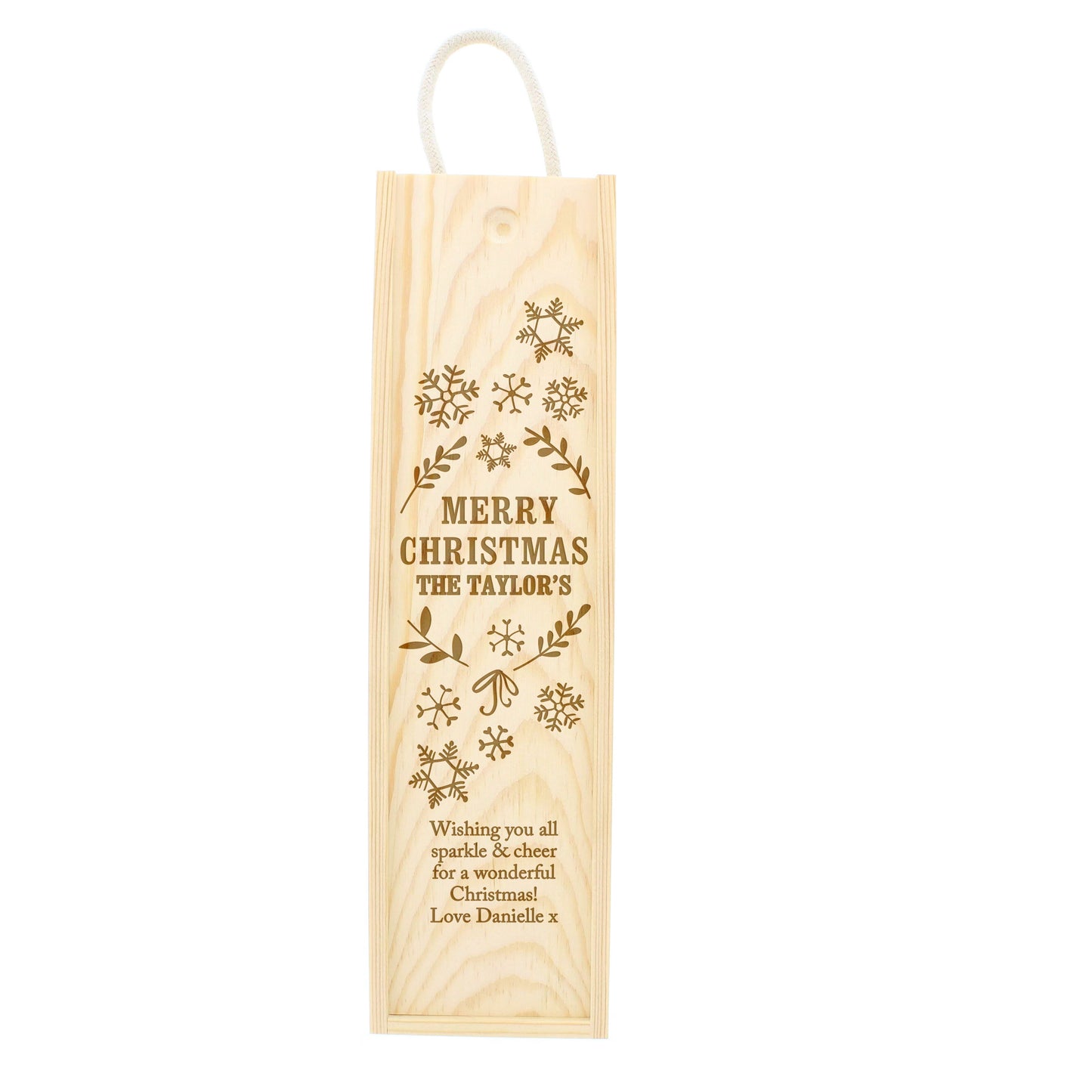 Personalised Christmas Frost Wooden Wine Bottle Box - MK&JD Gifts