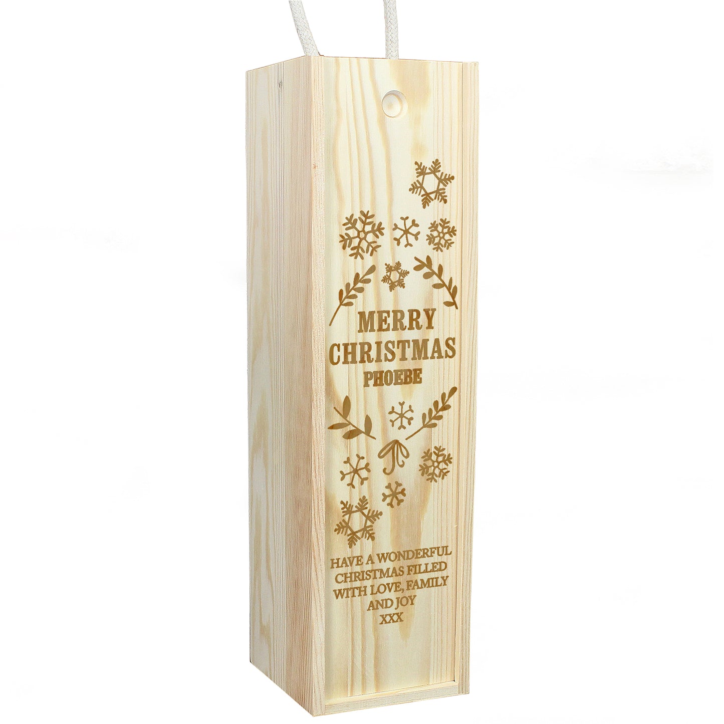 Personalised Christmas Frost Wooden Wine Bottle Box - MK&JD Gifts