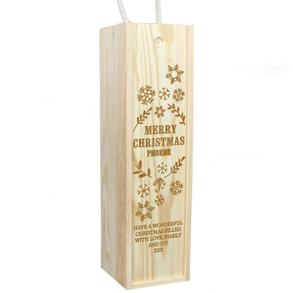 Personalised Christmas Frost Wooden Wine Bottle Box - MK&JD Gifts