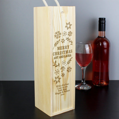Personalised Christmas Frost Wooden Wine Bottle Box - MK&JD Gifts