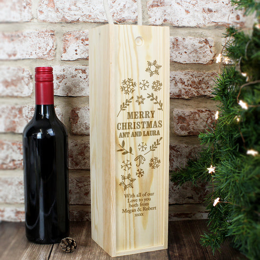 Personalised Christmas Frost Wooden Wine Bottle Box - MK&JD Gifts