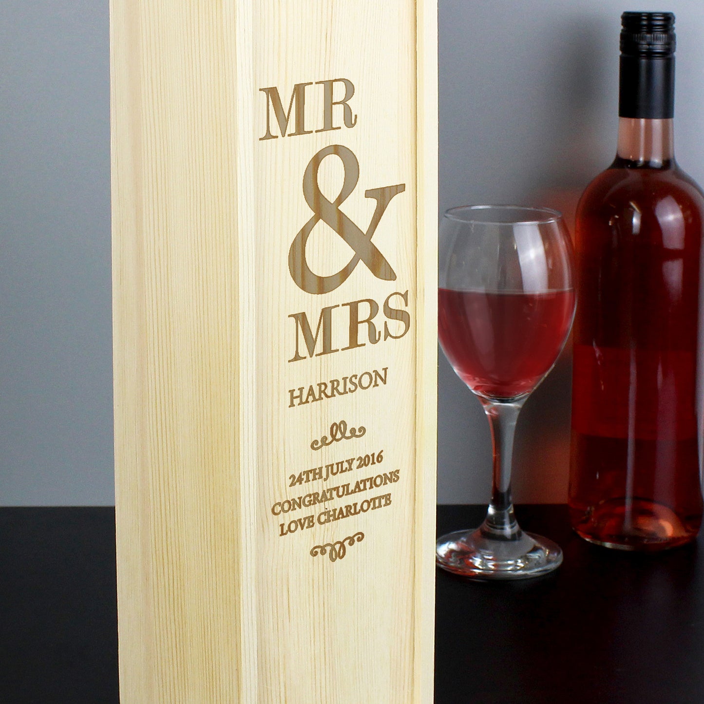 Personalised Couples Wooden Wine Bottle Box - MK&JD Gifts