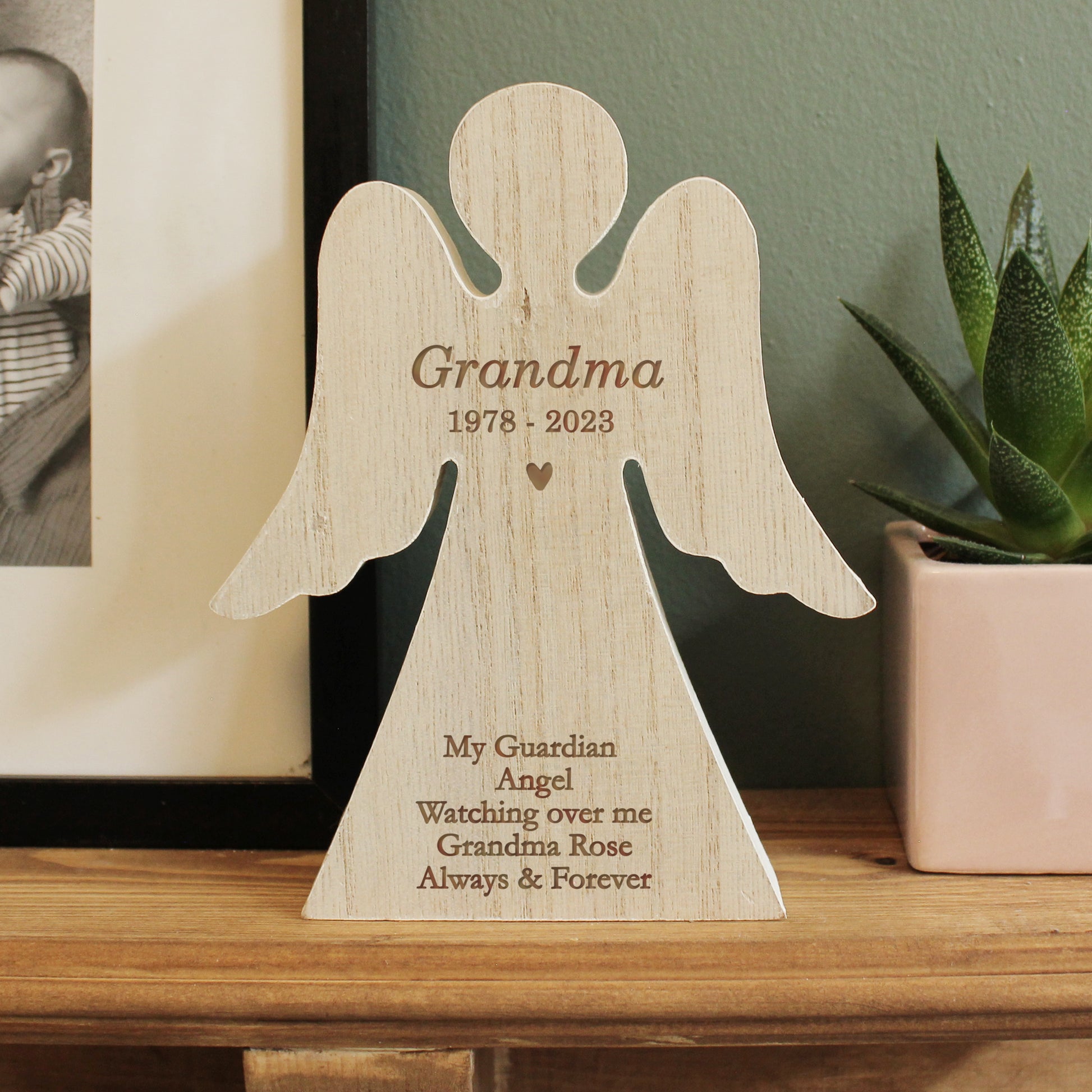 Personalised Rustic Wooden Angel Decoration - MK&JD Gifts
