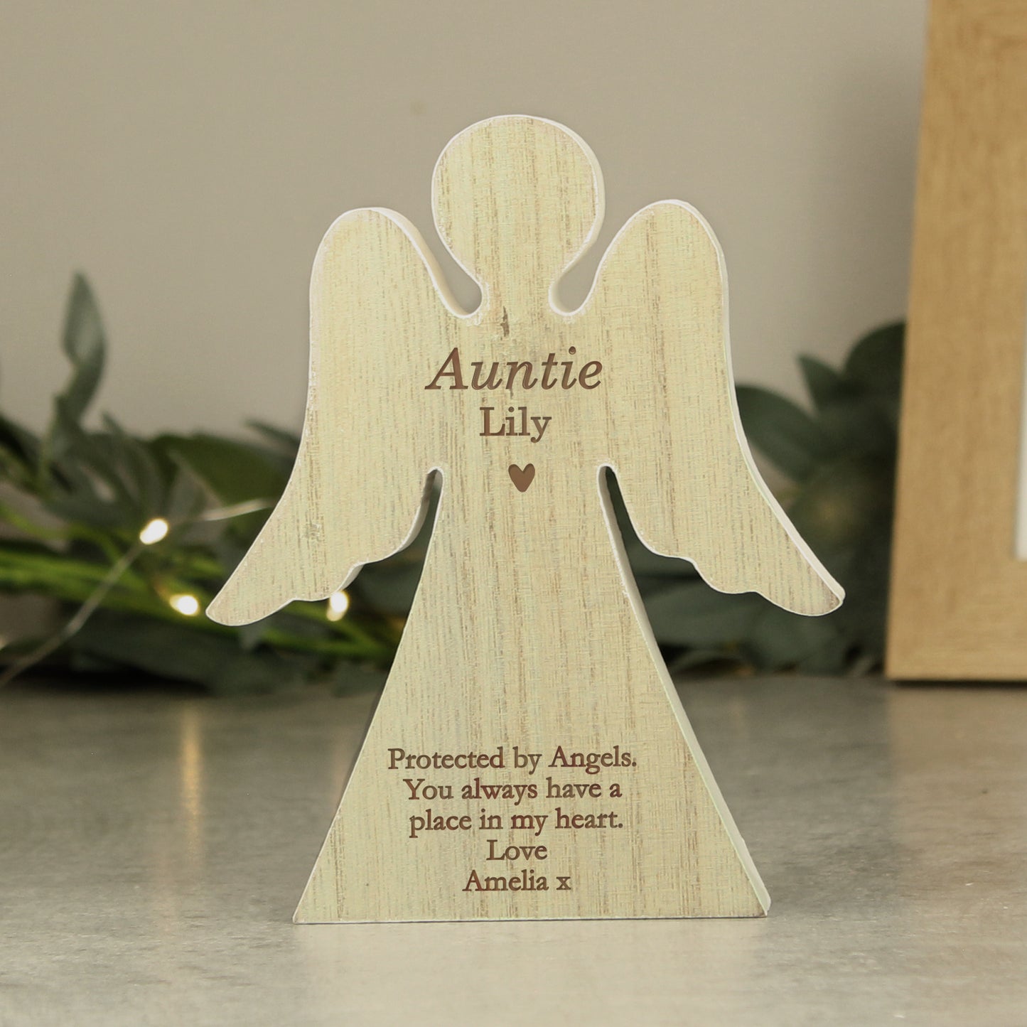Personalised Rustic Wooden Angel Decoration - MK&JD Gifts