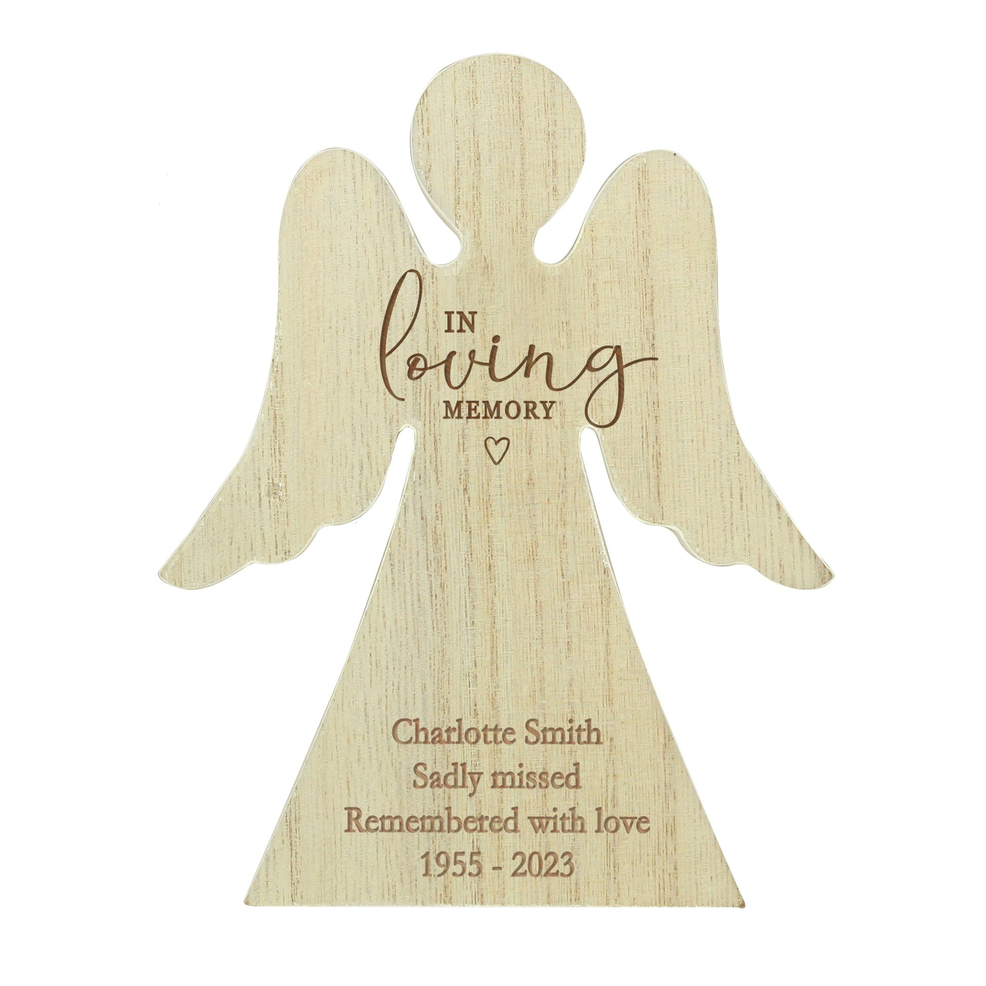 Personalised In Loving Memory Rustic Wooden Angel Decoration - MK&JD Gifts