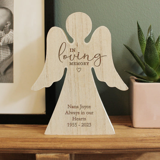 Personalised In Loving Memory Rustic Wooden Angel Decoration - MK&JD Gifts