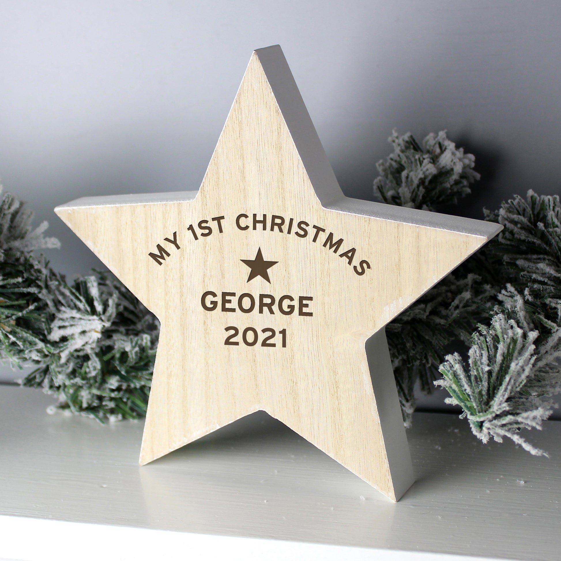 Personalised Rustic Wooden Star Decoration - MK&JD Gifts