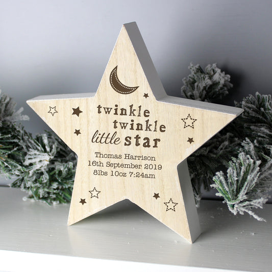 Personalised Twinkle Twinkle Rustic Wooden Star Decoration - MK&JD Gifts