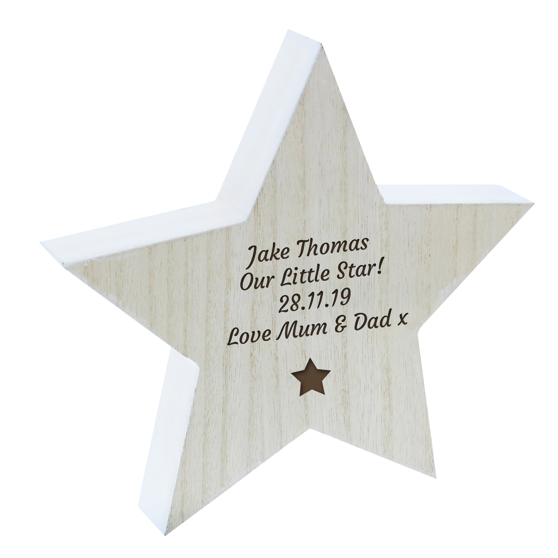Personalised Star Motif Rustic Wooden Star Decoration - MK&JD Gifts