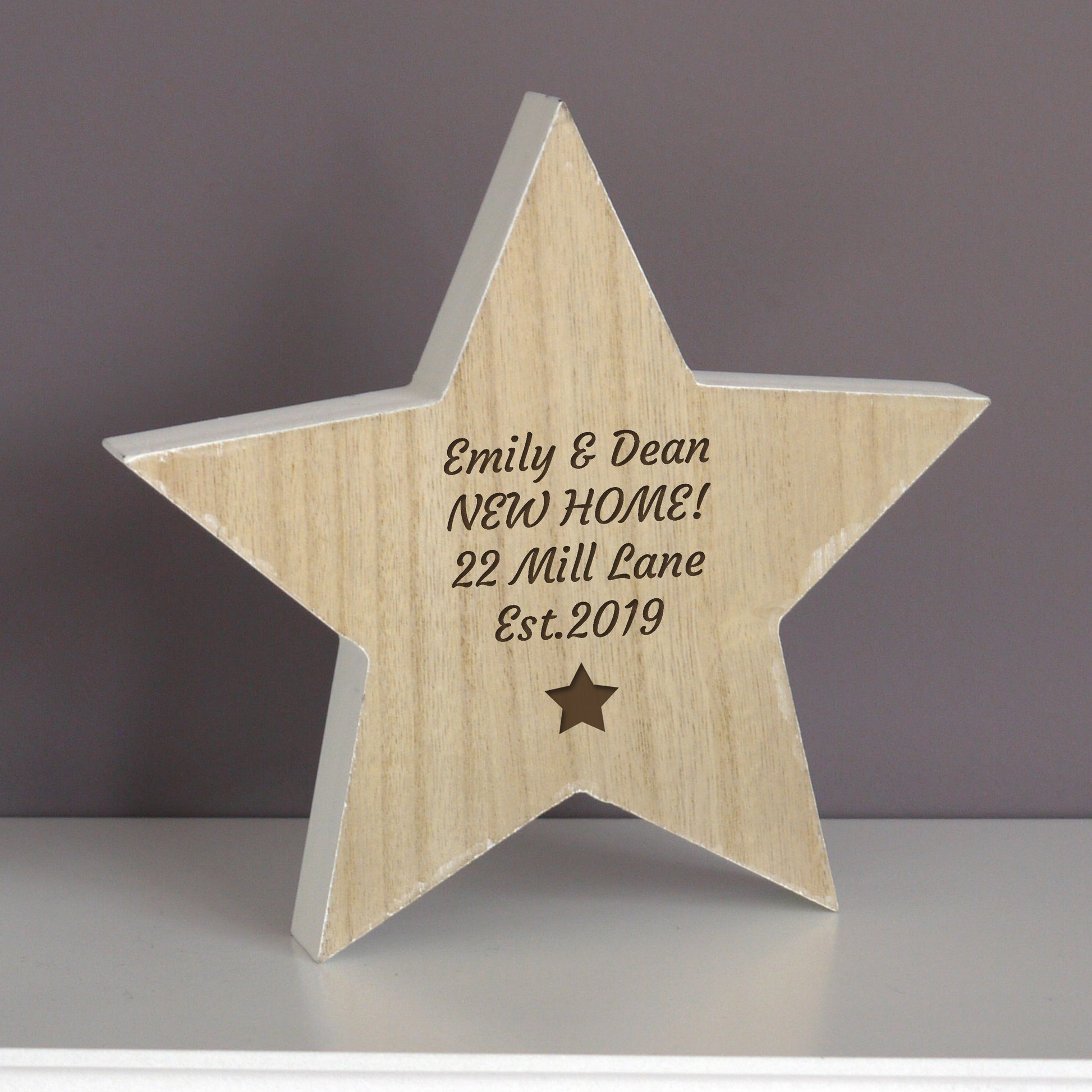 Personalised Star Motif Rustic Wooden Star Decoration - MK&JD Gifts