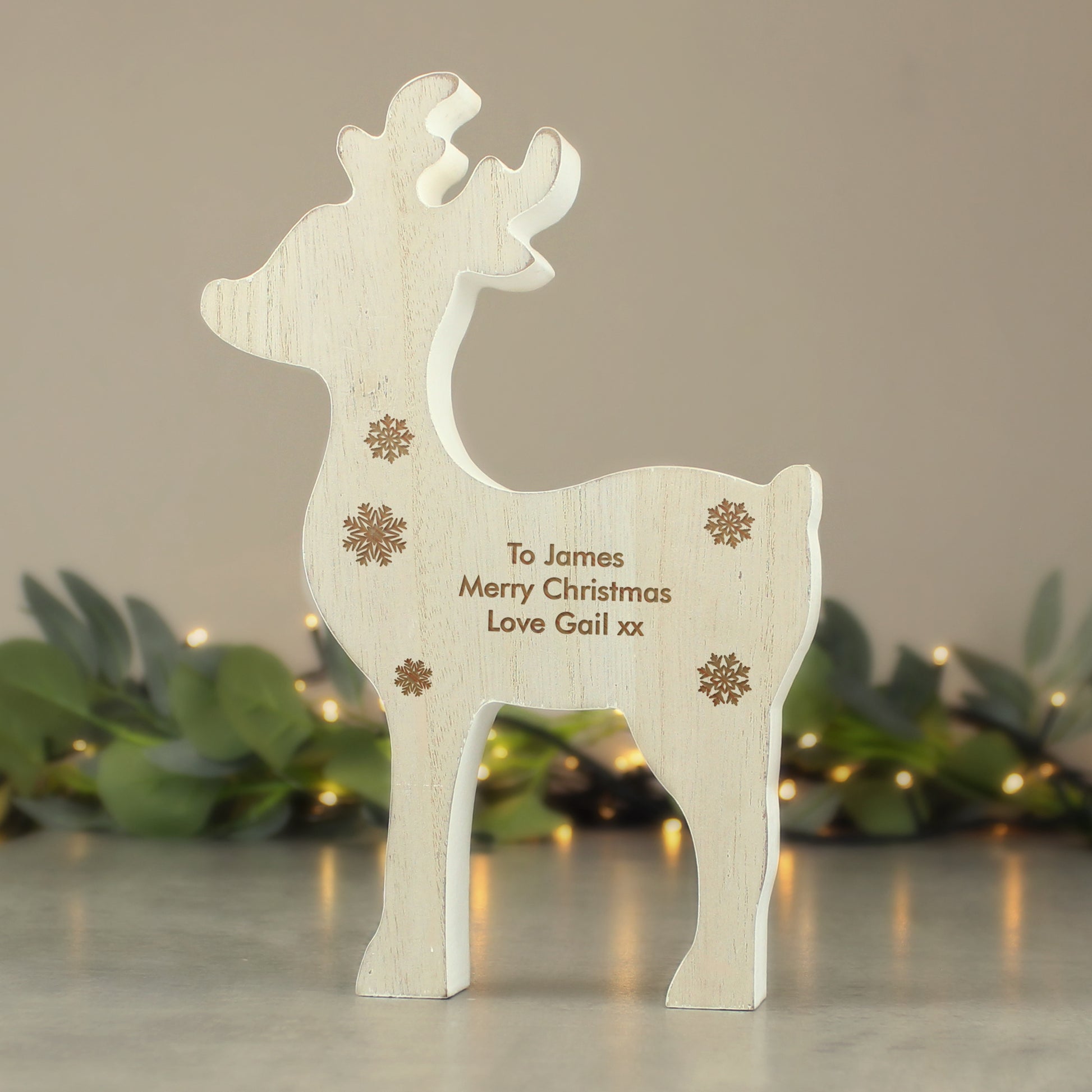 Personalised Rustic Wooden Reindeer Decoration - MK&JD Gifts