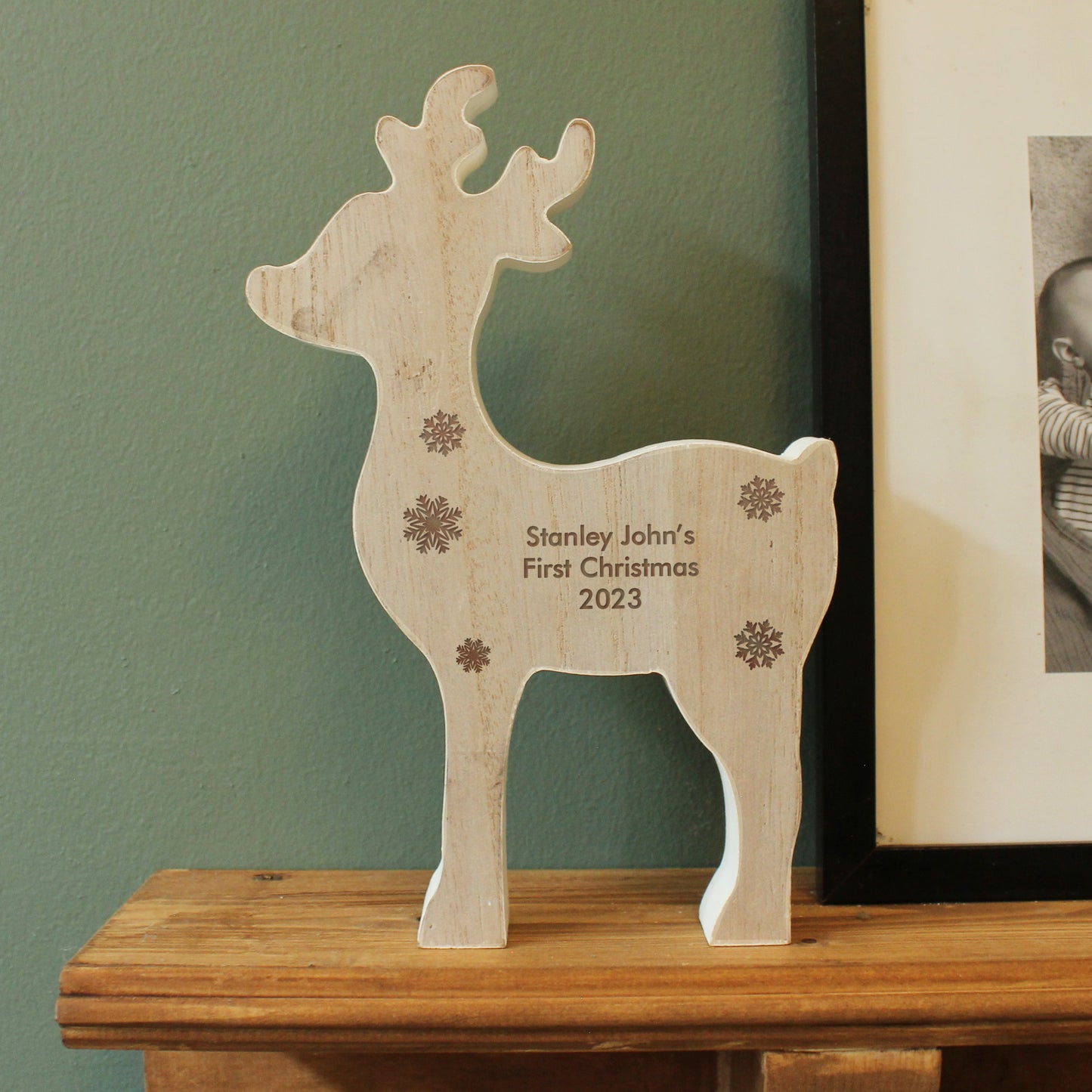 Personalised Rustic Wooden Reindeer Decoration - MK&JD Gifts