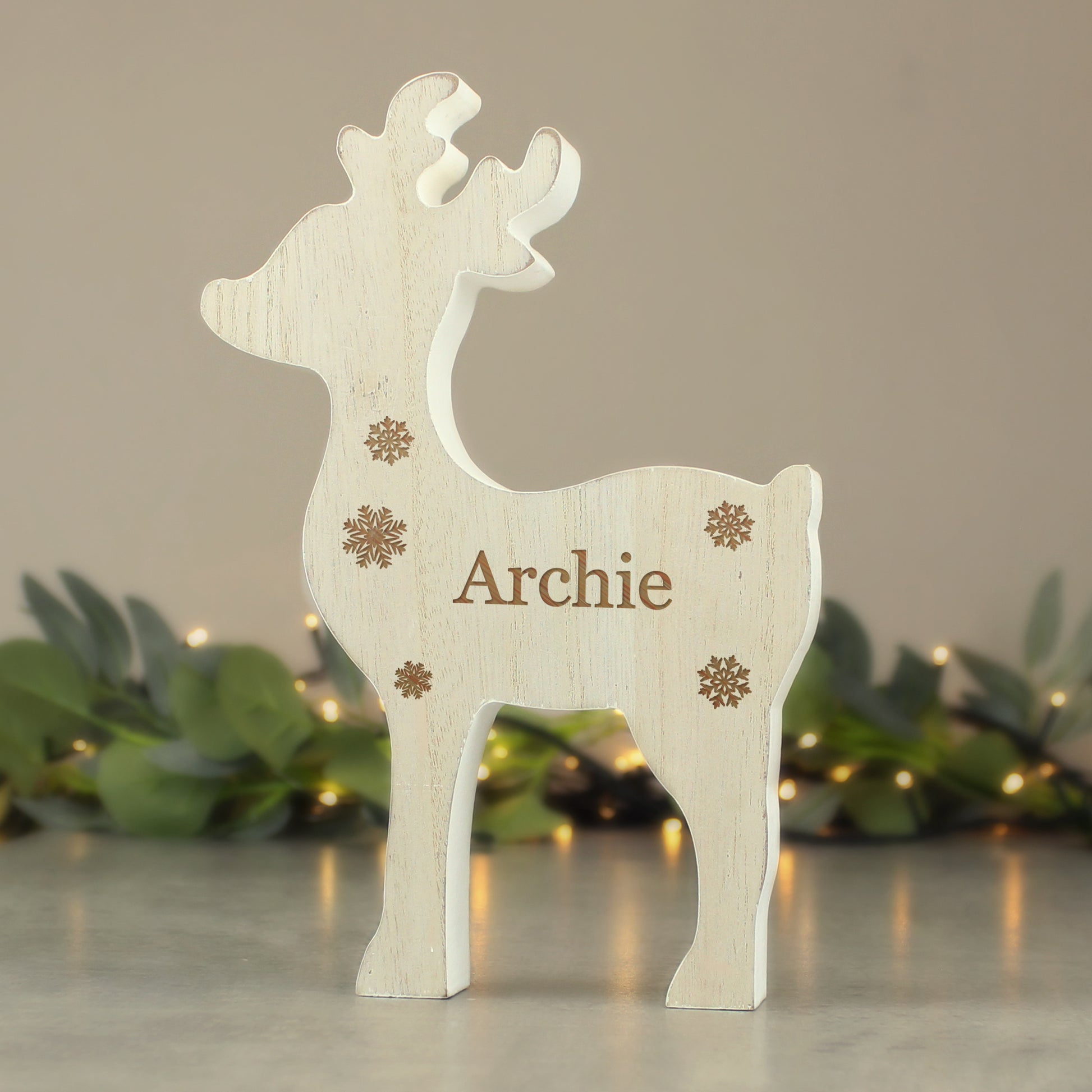Personalised Any Name Rustic Wooden Reindeer Decoration - MK&JD Gifts