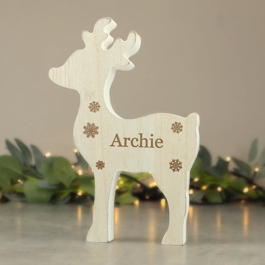 Personalised Any Name Rustic Wooden Reindeer Decoration - MK&JD Gifts
