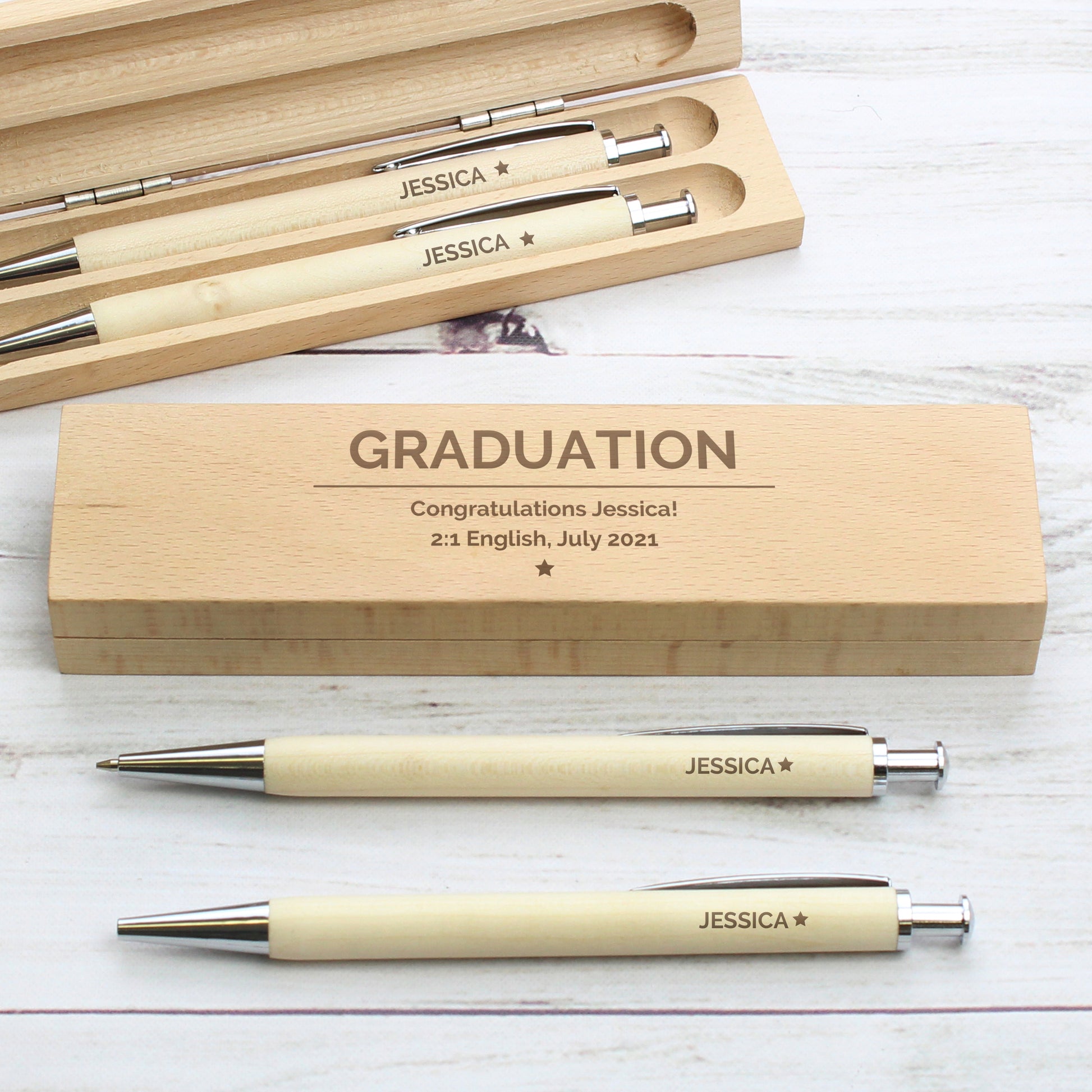 Personalised Classic Wooden Pen & Pencil Box Set - MK&JD Gifts