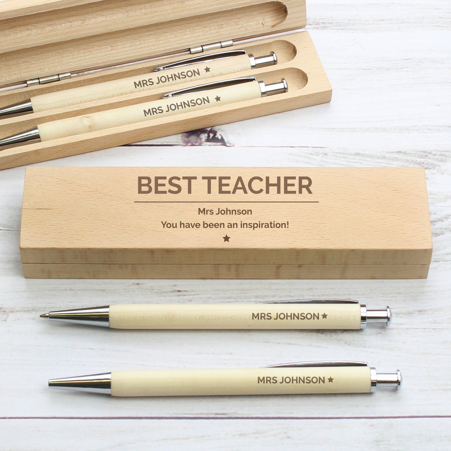 Personalised Classic Wooden Pen & Pencil Box Set - MK&JD Gifts