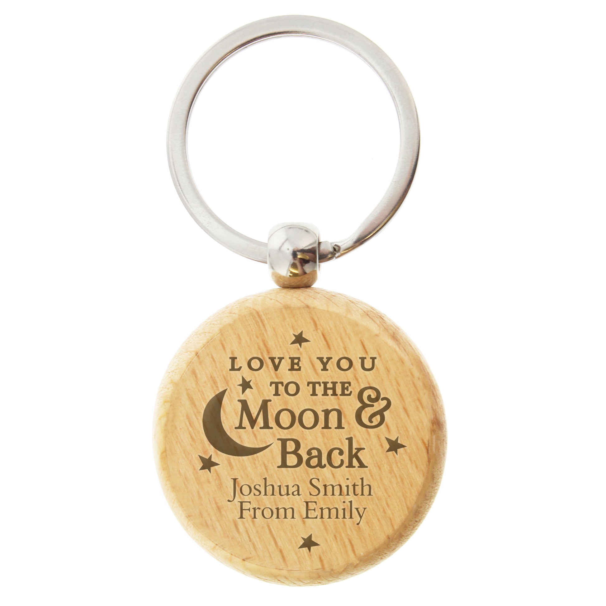 Personalised Moon & Back Wooden Keyring - MK&JD Gifts
