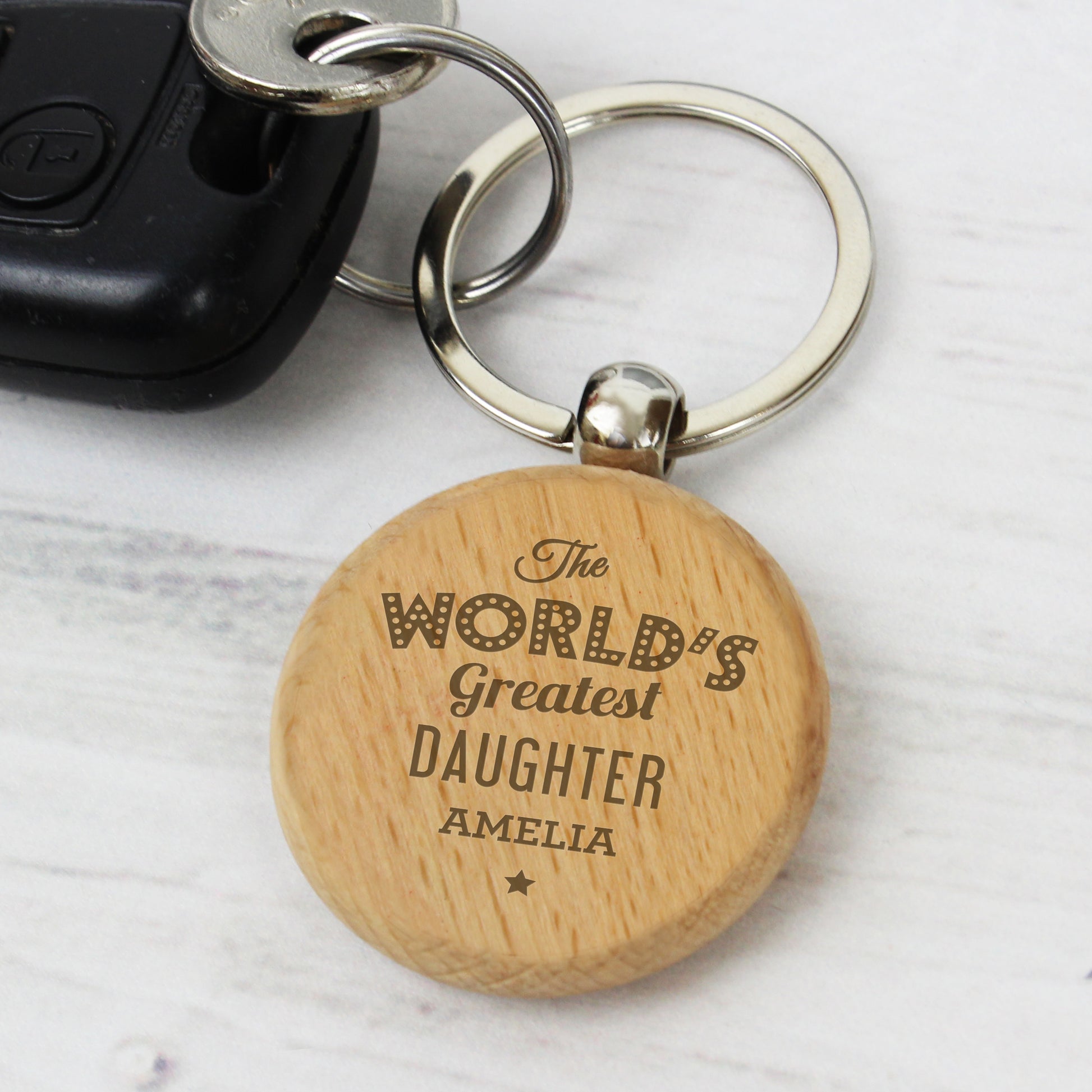 Personalised 'The World's Greatest' Wooden Keyring - MK&JD Gifts