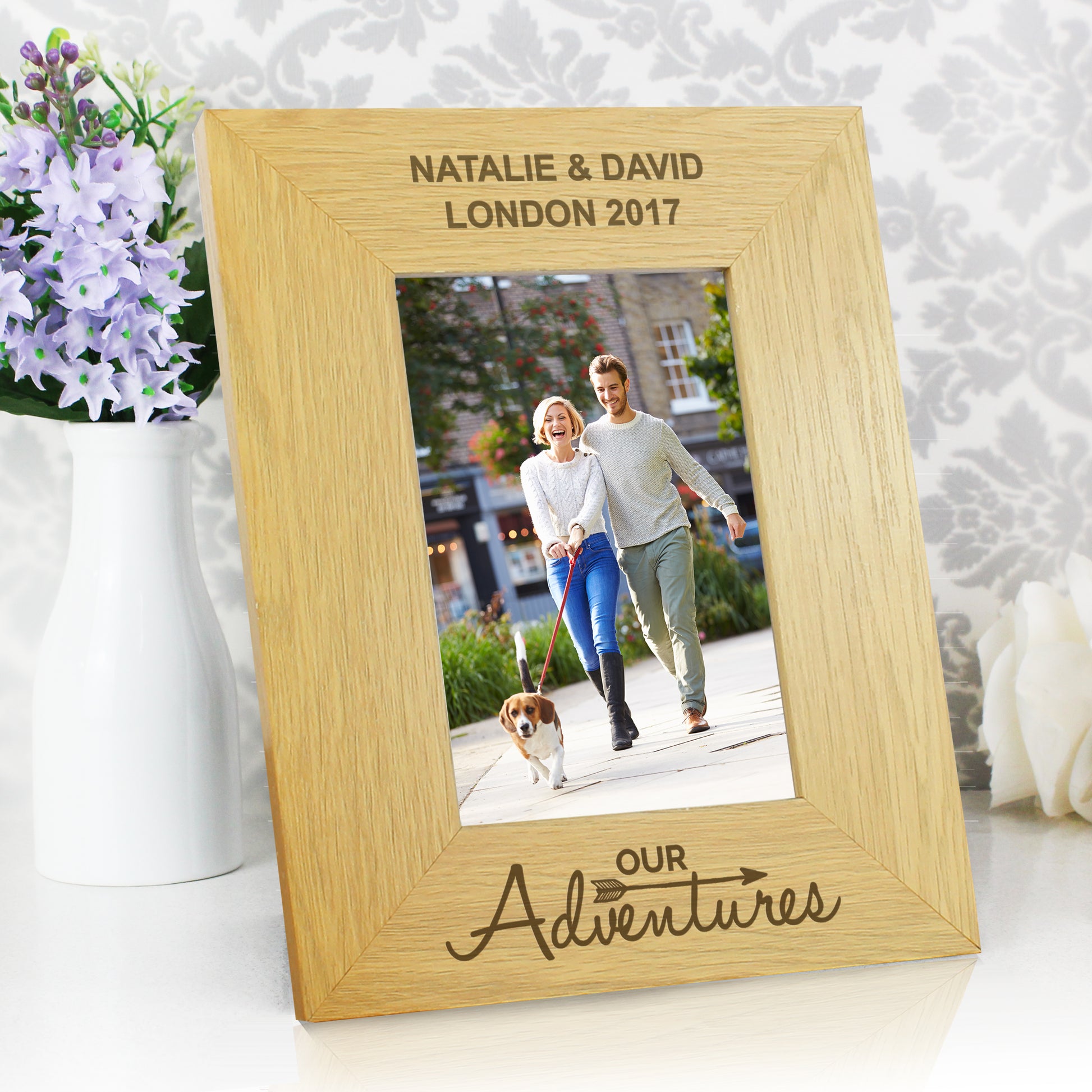 Personalised Our Adventures 6x4 Oak Finish Photo Frame - MK&JD Gifts