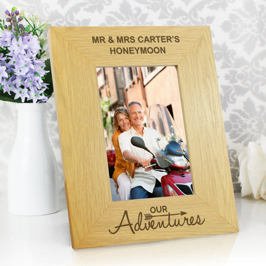 Personalised Our Adventures 6x4 Oak Finish Photo Frame - MK&JD Gifts