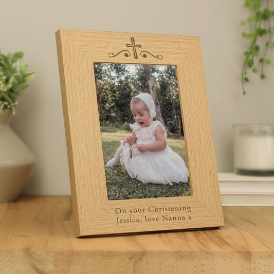 Personalised Religious Swirl 5x7 Oak Finish Photo Frame - MK&JD Gifts