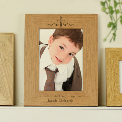 Personalised Religious Swirl 5x7 Oak Finish Photo Frame - MK&JD Gifts