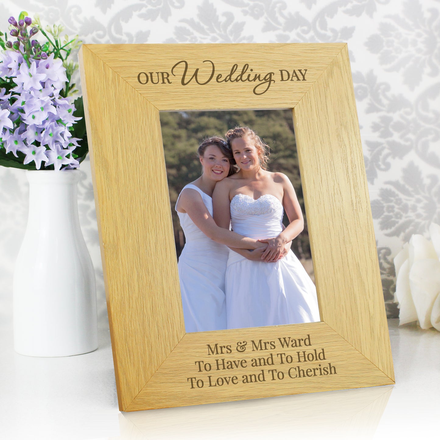 Personalised Our Wedding Day 6x4 Oak Finish Photo Frame - MK&JD Gifts