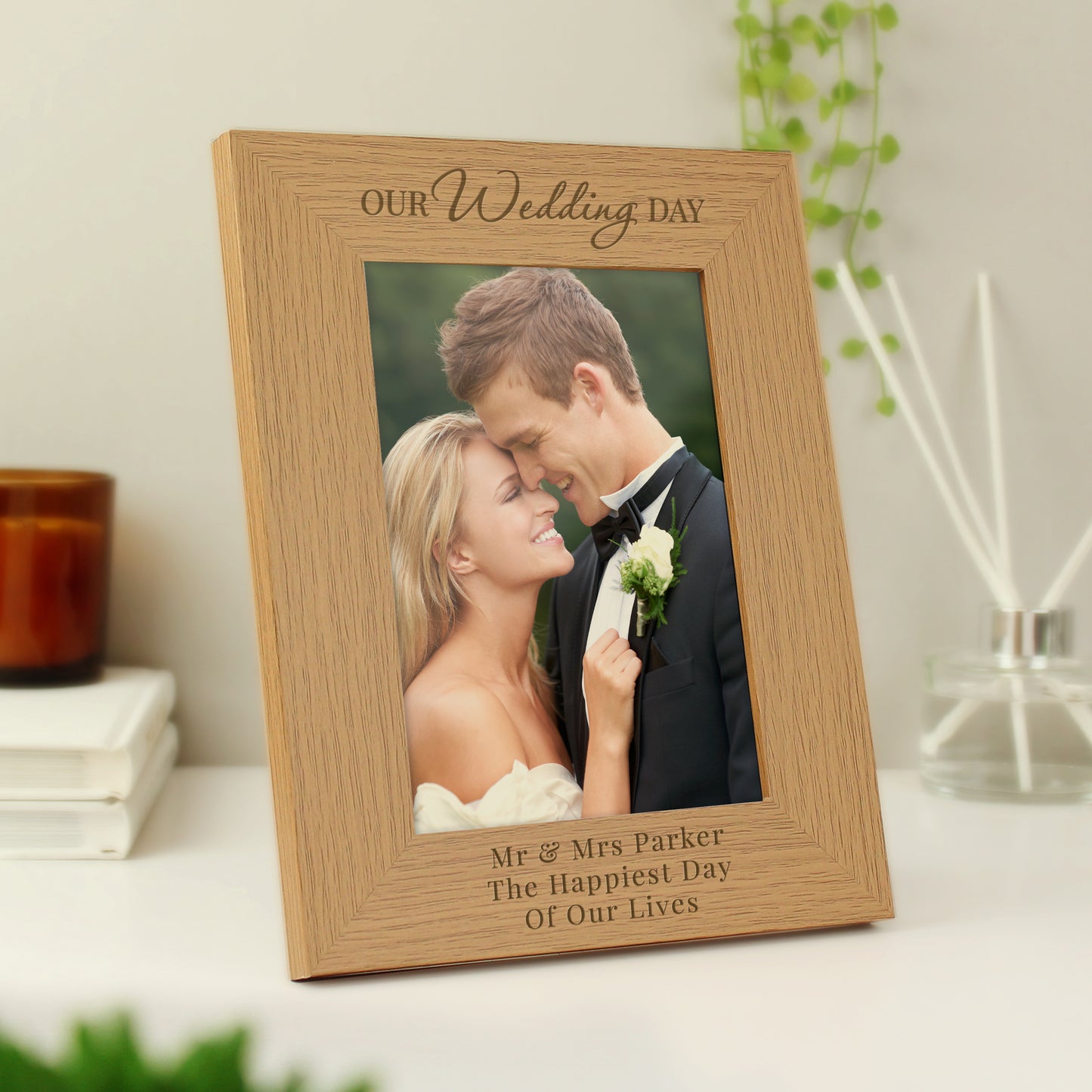 Personalised 'Our Wedding Day' 5x7 Oak Finish Photo Frame - MK&JD Gifts