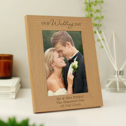 Personalised 'Our Wedding Day' 5x7 Oak Finish Photo Frame - MK&JD Gifts